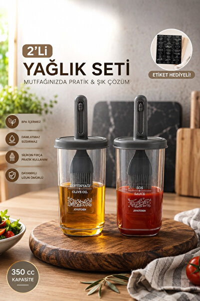 Porsima 0520 2'li Etiketli Silikon Fırçalı Yağlık Sirkelik - Yağdanlık-sosluk...