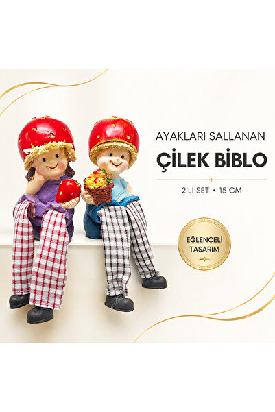 e-life shop Ayakları Sallanan Çilek Biblo 2'li Set 15 CM Dekoratif Ev Ofis Ma...