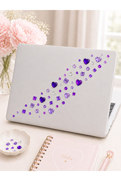 Giraffe PK Sticker Taş Sticker Mor Kalpler Yapışkanlı Saç , Yüz Ve Tırnak Taşı Yılbaşı Süs Dekor Işıltılı Parlak