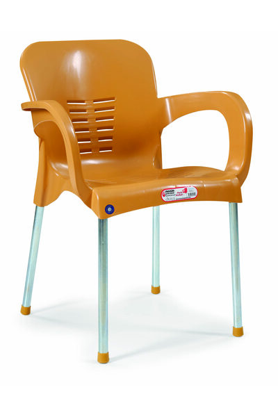 RomanoSet Plastik Luna Teak Demir Ayaklı Plastik Sandalye 4 lü Set