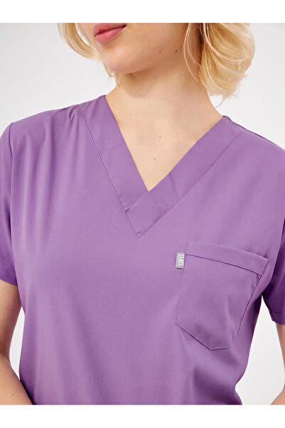 Class Üniforma Tek Üst Lila Likralı Unisex Medikal Hemşire Ve Doktor Üniforma...