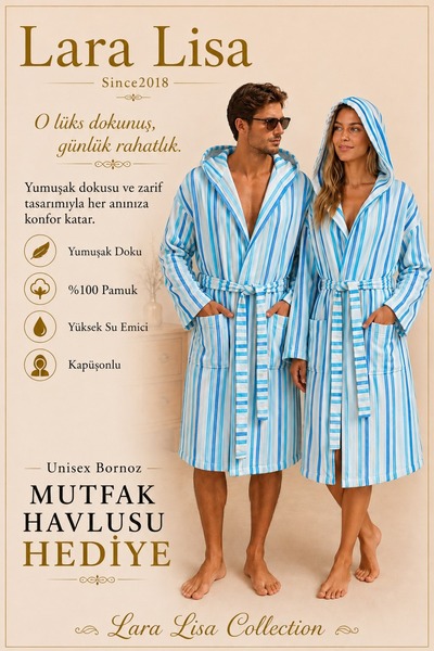 LaraLisa Halat de baie cu glugă și buzunar, 100% bumbac, unisex, pentru femei...