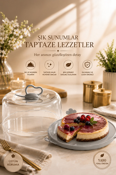 Porsima L-00501 Caramel Kilitli Kapaklı Kek Pasta Saklama Taşıma Kabı Borcam ...