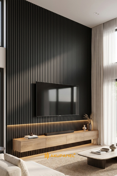Akupanel Plus 60x245 cm Antrasit Renk Akustik Ahşap Duvar Paneli