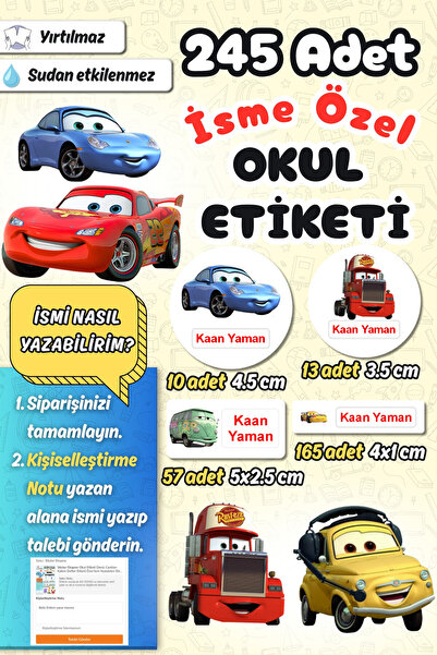 Sticker Ekspres Okul Etiketi Cars Arabalar Temalı Kalem Defter Etiketi Araba ...