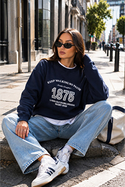 ŞİMAL Kadın Baskılı Çift Görünümlü Bisiklet Yaka Sweatshirt 265127 -