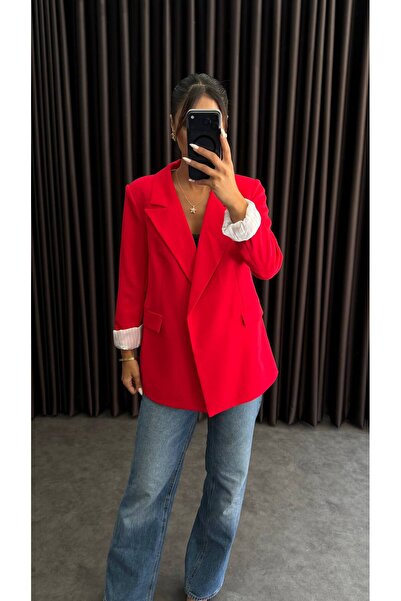 ZF BUTİK Sleeve Fold inside Liner Striped Blazer Jacket