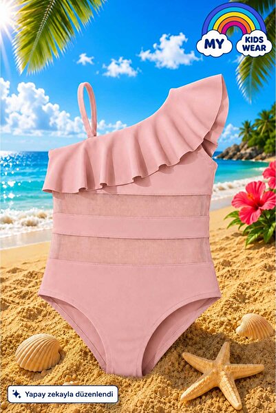 My Kids Wear Girl's Ruffle and Tulle Detailed One-Piece Swimsuit. 12836