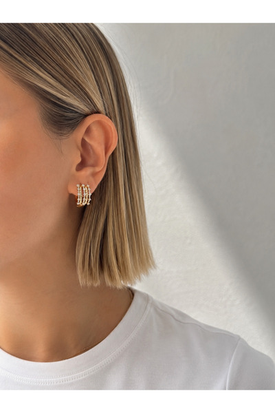 Owentis Steel Rose Gold Stone Three Row Look Anderson Earrings -No Tarnishing-