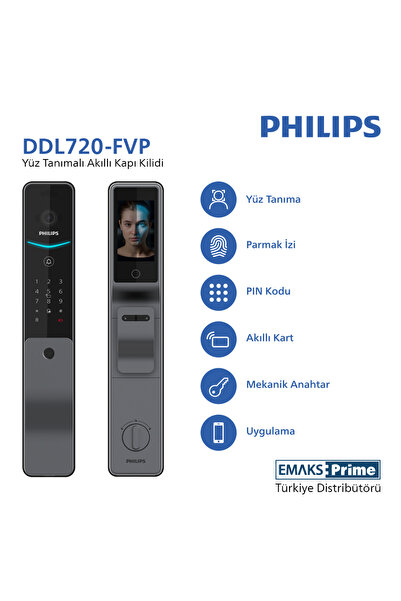 Philips DDL720-FVP-7HWS Akıllı Kapı Kilidi | 3D Yüz Tanıma, Wi-Fi, Mevcut Mer...