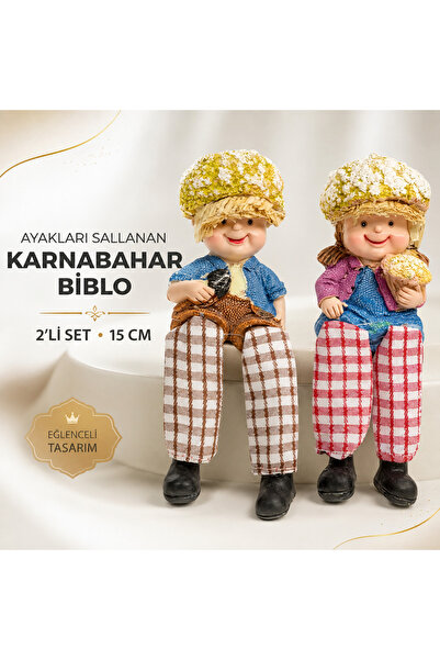 e-life shop Ayakları Sallanan 2li Karnabahar Kafalar Biblo Heykel Dekoratif M...