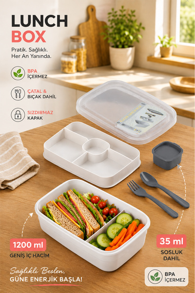 Porsima 3200 Vacuum Self-Lunch Box with Spoon, Fork and Sauce Bowl - 2-Tier L...