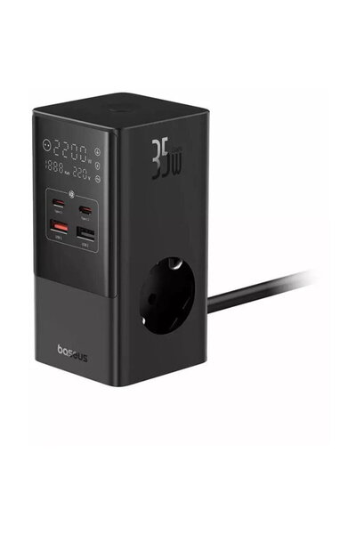 Baseus Incarcator retea PowerCombo, cu prelungitor, 35 W, 3x AC, 2x USB-C, 2x...