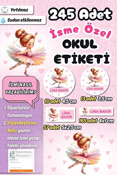Sticker Ekspres Okul Etiketi Balerin Kalem Defter Etiketi Özel İsim Yazılabil...