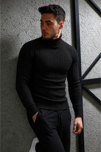EMKA GİYİM Pánský pletený svetr Slim Fit s rolákem