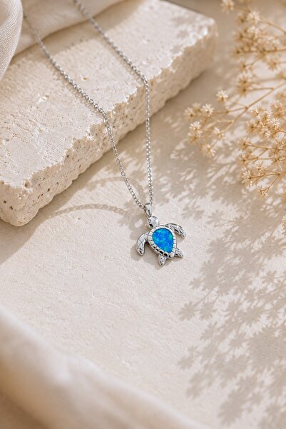 Spossy Silver Jewelry 925 Ayar Gümüş Silver Kaplamalı Mavi Opal Taşlı Kaplumb...