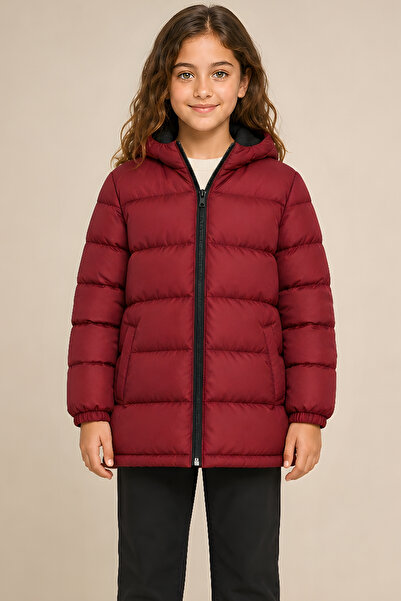 Montup Girl's Burgundy Fleece Hooded Waterproof Wind Resistant Pocket Inflata...