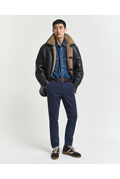 Gant Erkek Lacivert Slim Fit Casual Herringbone Pantolon