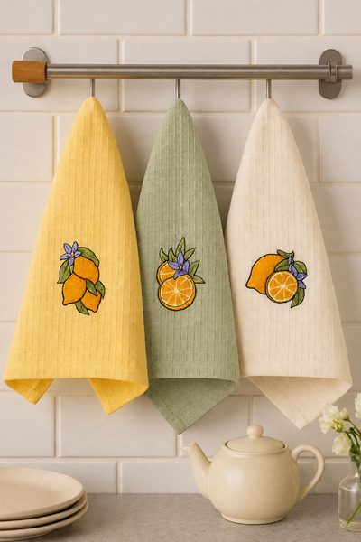 Pilloveland Drying Cloth - Embroidered Kitchen Towel - 40 x 60 cm - Lemon