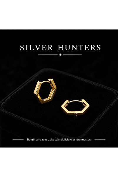 Silver Hunters Altıgen Model Gümüş Küpe 925 Ayar Gümüş Gold( Altın) Renk Altı...