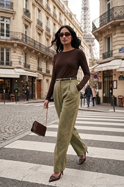 Lela Wide Leg High Waist Belted Trousers Pants 6923807