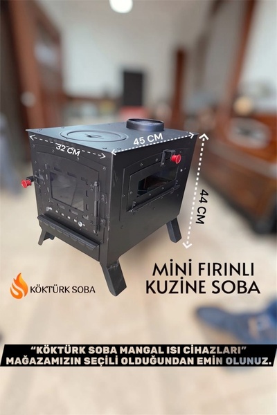 KUZİNECİM MİNİ FIRINLI KUZİNE SOBA TEPSİ HEDİYELİ KATLANIR AYAKLI 1.5 MM KALI...