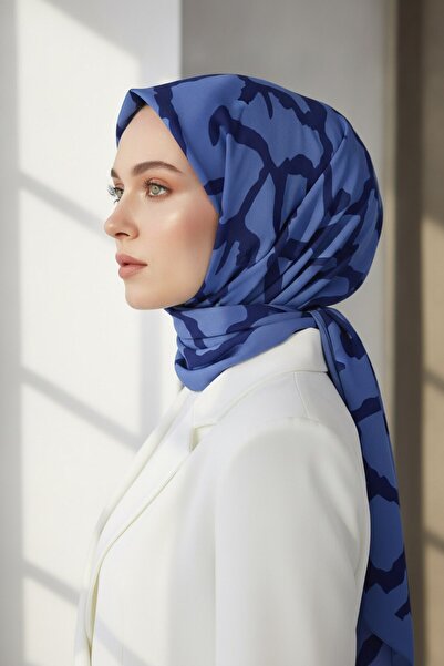 Vissona KREP TAŞ DESENLİ İNDİGO 75X195 KIRIŞMAZ ŞAL