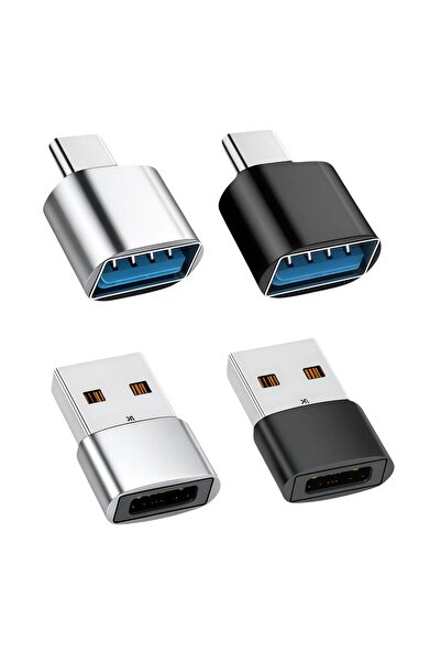 choice2 black silver4Pcs USB to Type-C Adapter USB Female to Type-C Male Fast...