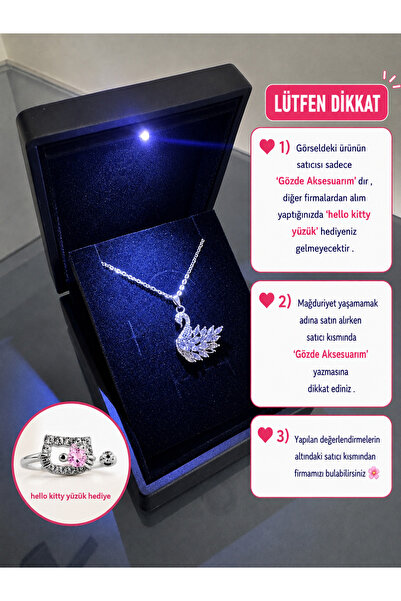 shop IŞIKLI KUTUDA GÜMÜŞ RENK KUĞU KOLYE ÇELİK