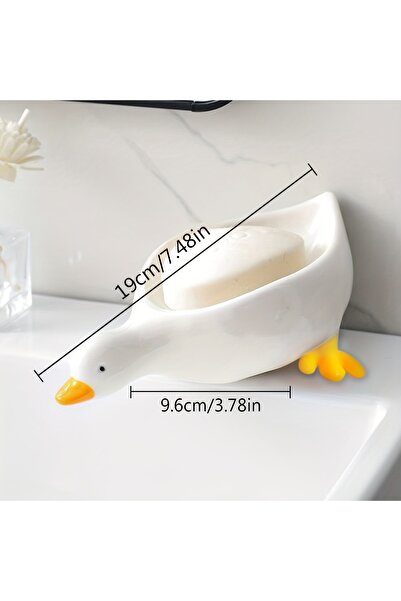 Choice White 1pc Cute Duck Shaped Soap Dish, Plastic Drain Tray, Self Drainin...