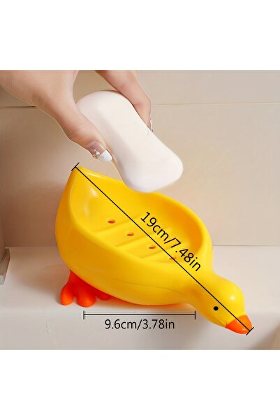 Choice Yellow 1pc Cute Duck Shaped Soap Dish, Plastic Drain Tray, Self Draini...