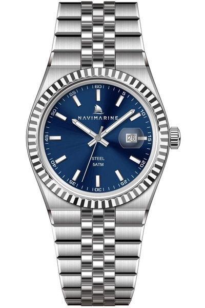 Navimarine Nt0026-3 Navy Blue Dial Serrated Bezel Steel Men's Wristwatch