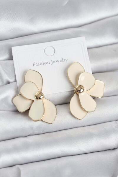 Inure Jewelry Cream Enamel Lotus Model Brass Women's Earrings