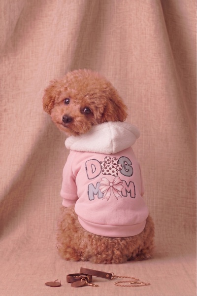 Patipin Dog Mom Printed Hooded Dog Sweatshirt - Pink & White Small Breed Dog ...