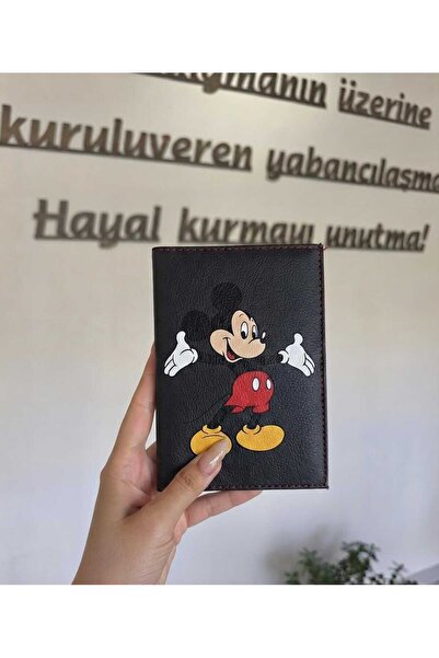 EFE DERİ Mickey Mouse Figürlü Dikişli Oto Ruhsat Kılıfı Kabı Araç Ruhsat Koru...