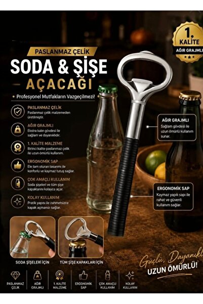 safestore Metal Şişe Açacağı Kaydırmaz Ergonomik Saplı Gazoz Ve Meşrubat Açacağı 15 cm