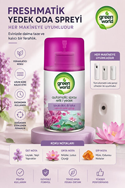 Green World Freshmatik Yedek Oda Spreyi 250 ml - Lilac & Lotus - Tüm makinele...