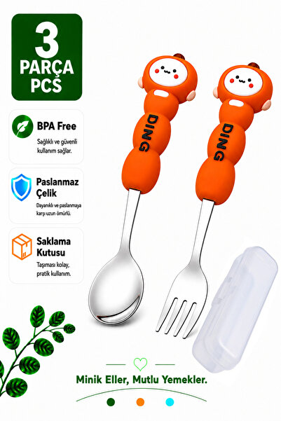 jojobebek Figürlü Premium Çocuk BPA Free Paslanmaz Çelik Uçlu Çatal-Kaşık Set...