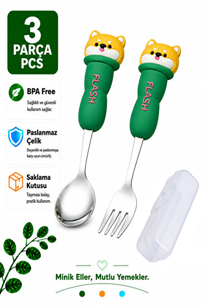 jojobebek Yeşil Renk Ayı Figürlü Premium Çocuk BPA Free Paslanmaz Çelik Uçlu ...