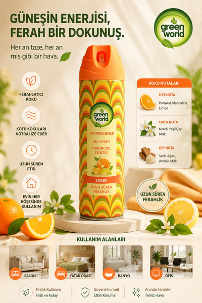 Green World Air Freshener 500 ml Portakal Bahçesi Oda Spreyi
