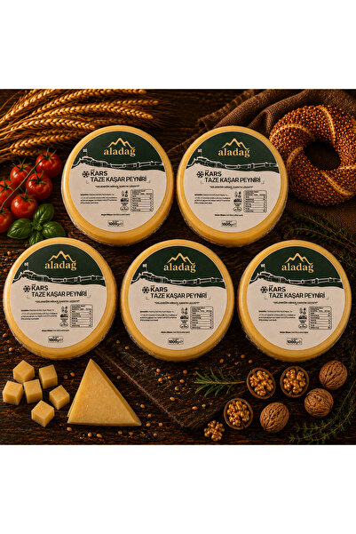 ALADAĞ Kars (Kelle) Taze Kaşar Peyniri 5 Adet (Adet 1 KG)