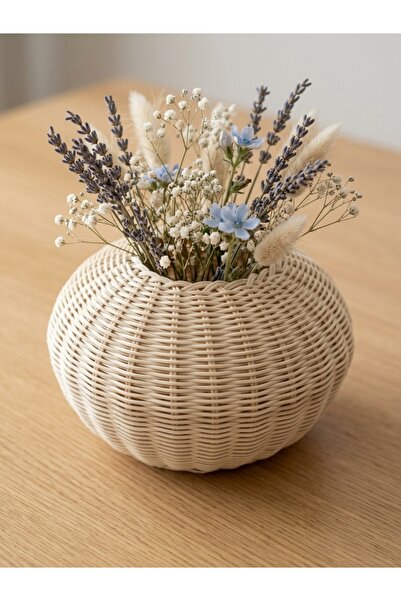 Eltanin %100 Doğal El Yapımı Çok Amaçlı Dekoratif Şık Rattan Vazo (22x22 cm, ...