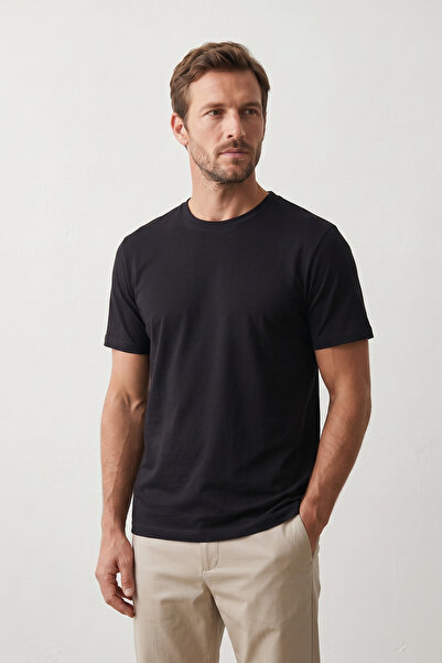 Elemge Βαμβακερό T-Shirt Lycra Magic Fit Μαύρο Ανδρικό Basic T-Shirt Συμπαγές...