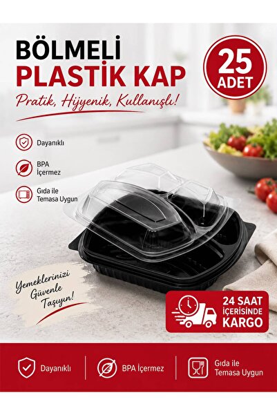 Genel Markalar Isıya Dayanıklı 3 Bölmeli Kap Kapaklı (Mikrodalgada ısıtmaya u...