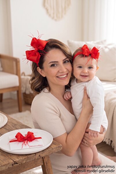 Massaltay Feather Bow Maternity Crown and Baby Bandana Set – Postpartum Mothe...