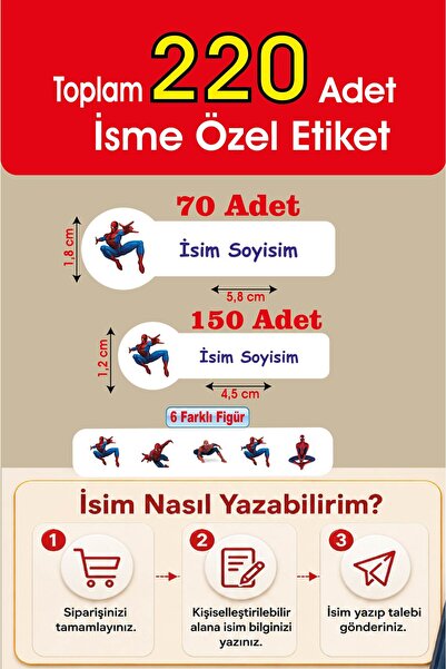 cabuk baskı 220 Adet Örümcek Adam Okul Etiketi Kalem Etiketi Defter Etiketi K...