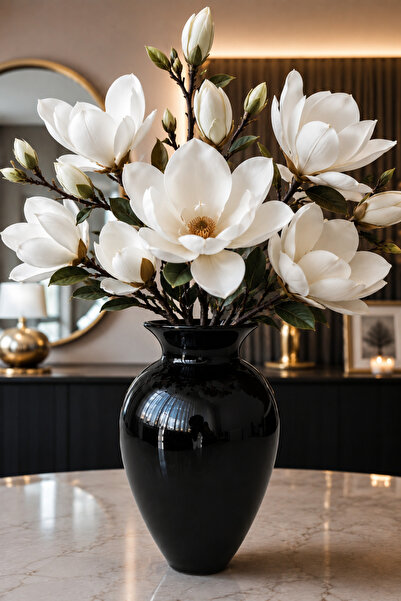 ANGDESİGN Defne Glass Vase 25 cm ••Black Painted 6Y24007 •• Decorative Vase M...