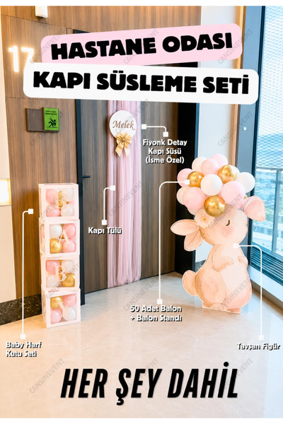 cansınevent Her Şey Dahil Hastane Odası Kapı Süsleme Seti - Balon Standı, Tül...