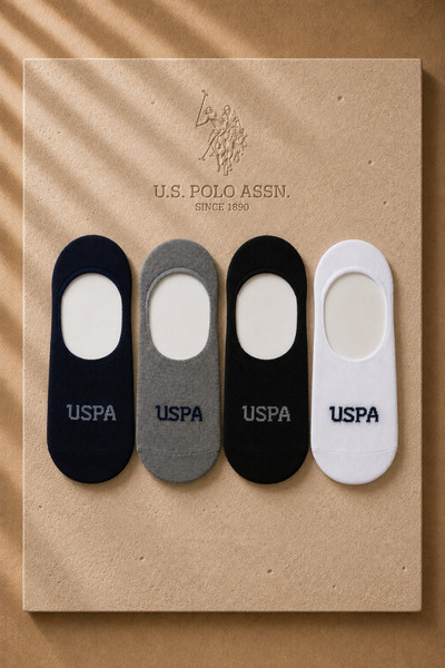 U.S. Polo Assn. Falıcıa Kadın Babet Çorap 4’lü Paket %75 Pamuk Kaymaz Taban N...