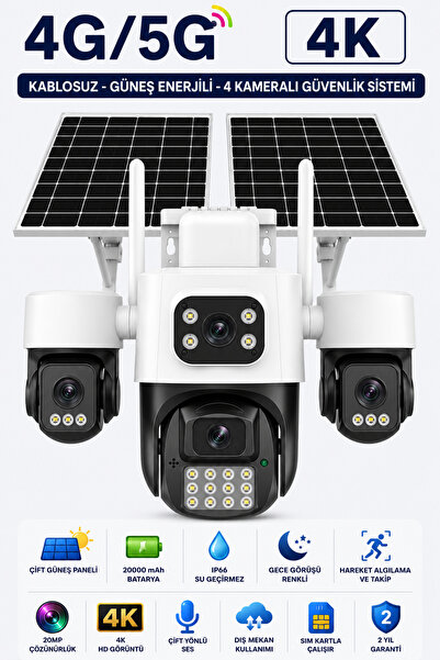 MEYTECH Trio SGX-459 4 Kameralı Sim Kartlı Güvenlik Kamerası Çift Solar Güneş...